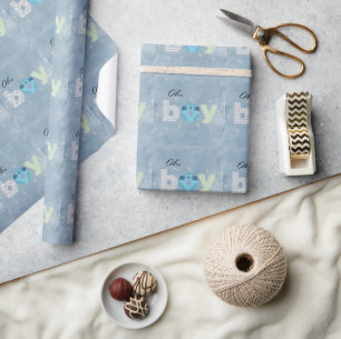 Oh Junge Blaue Wasserfarbe Windel Baby-Party Geschenkpapier