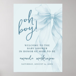 Oh Junge Blaues Wasserfarbenes Schleifen-Baby-Part Poster