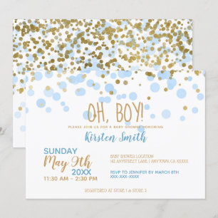 Oh Junge! Blue & Gold Confetti Babydusche Einladung