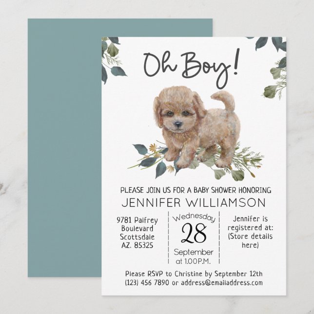 Oh Junge! Dog Baby Duwer Labradoodle Einladung (Vorne/Hinten)