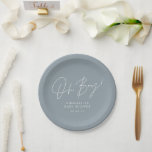 oh-Junge-Duschblau-Schrift modern Pappteller<br><div class="desc">Oh,  Baby Duschskript moderne staubblaue,  elegante Party Einladung Design.</div>