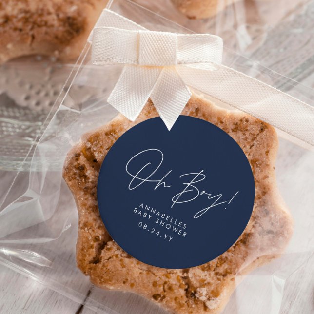 oh Junge Duschskript navin blau elegant Runder Aufkleber (Von Creator hochgeladen)