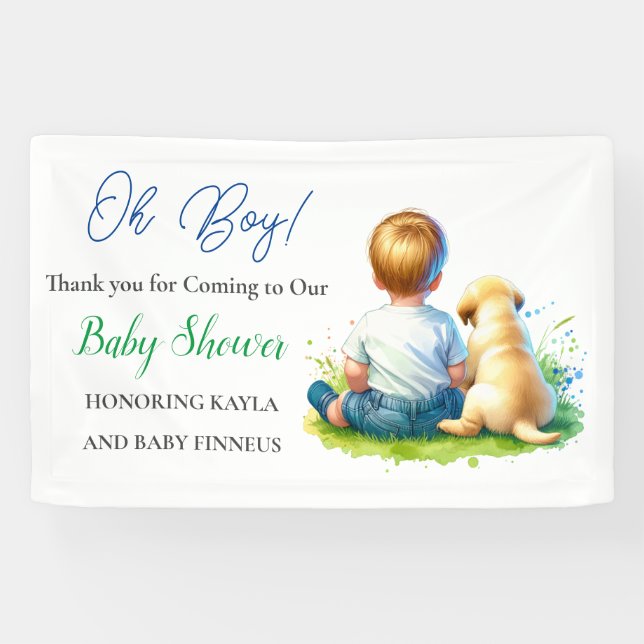 Oh Junge! Ein Baby und seine Dog Baby Dusche Banner (Horizontal)