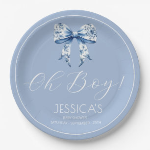 Oh Junge Elegant Simple Dusty Blue Boys Baby Pappteller