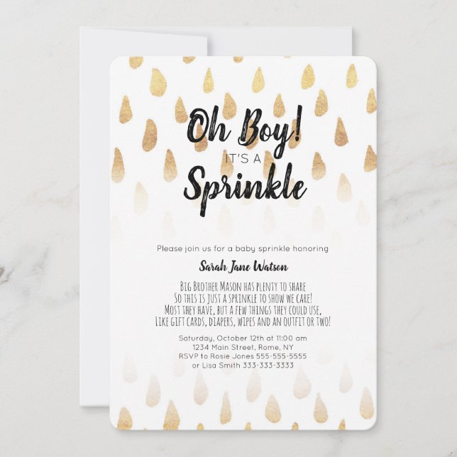 Oh Junge, es ist eine Sprinkle-Baby-Dusche Einladu Einladung (Vorderseite)