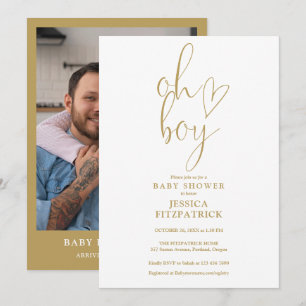 Oh Junge Gold Herz Schrift Junge Foto Baby Shower Einladung