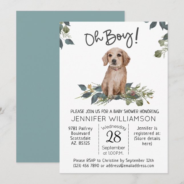 Oh Junge! Golden Retriever Dog Baby Dusche Einladung (Vorne/Hinten)