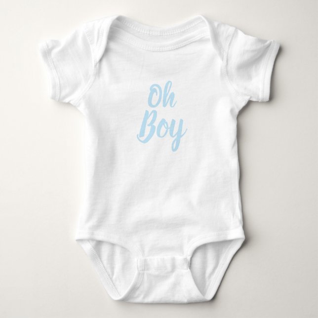 Oh Junge hellblaue Drehbuch Baby Dusche Geschlecht Baby Strampler (Vorderseite)