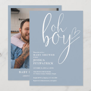 Oh Junge Herz staubblau Junge Foto Baby Shower Einladung