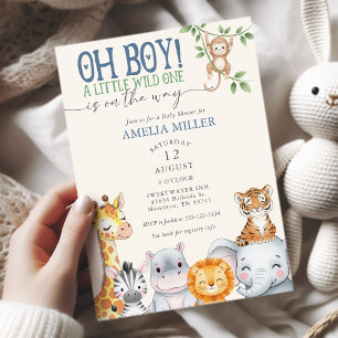 Oh Junge, kleiner Wilder Safari-Tiere Baby-Party Einladung