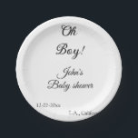 oh Junge Mädchen Babydusche geben den Namen Datum  Pappteller<br><div class="desc">bearbeitbares Design</div>