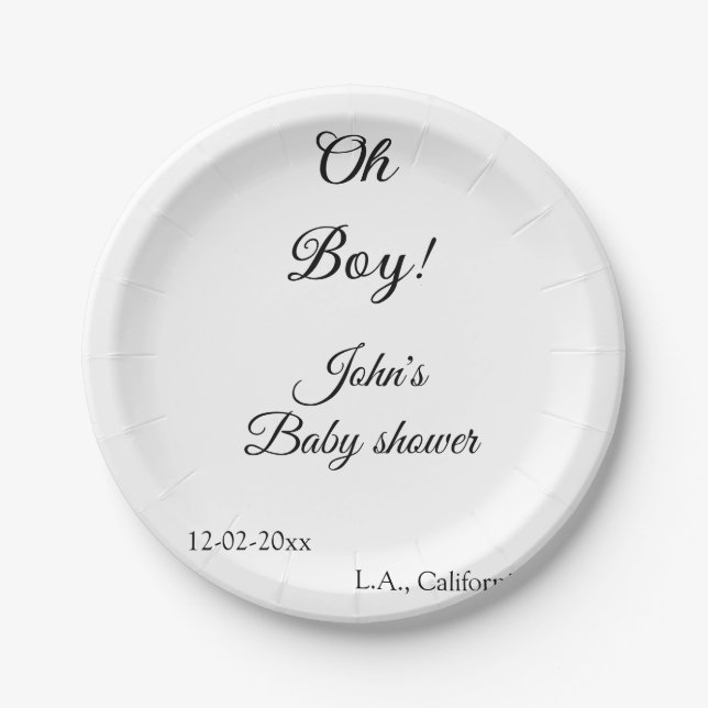 oh Junge Mädchen Babydusche geben den Namen Datum  Pappteller (Vorderseite)