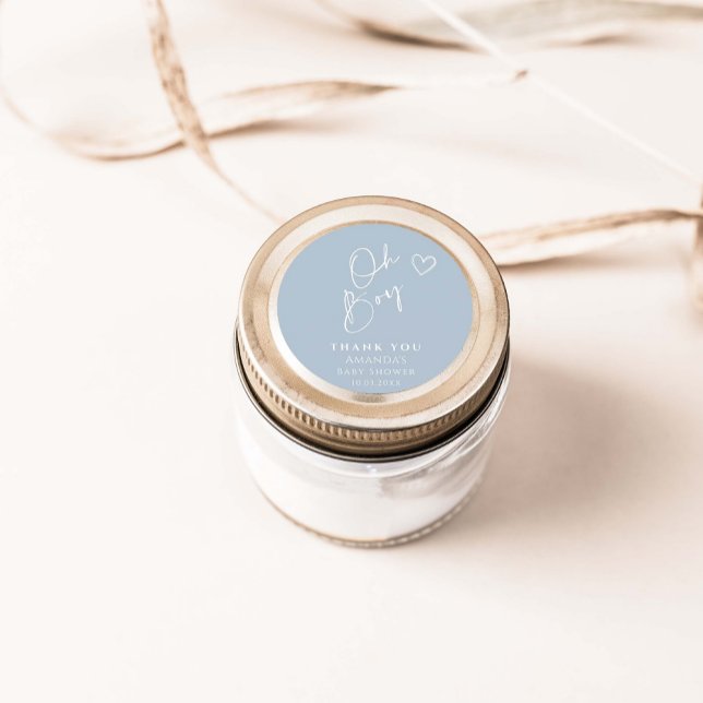 Oh Junge Minimalistische moderne Babydusche Runder Aufkleber (Von Creator hochgeladen)