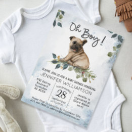Oh Junge! Mops Welppy Modern Watercolor Babydusche Einladung