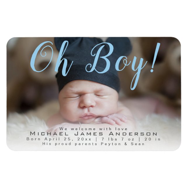 Oh Junge! New Baby Birth Annoucement Foto Magnet (Horizontal)