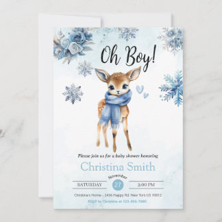 Oh Junge Niedlich Blue Deer Snowflake Baby Boy Dus Einladung