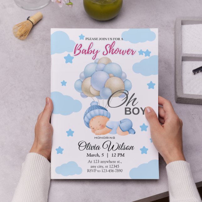 Oh Junge Niedlich Blue Watercolor Baby Boy Dusche Einladung (Von Creator hochgeladen)