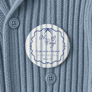 Oh Junge Niedlich moderne Dusty Blue Baby Dusche O Button