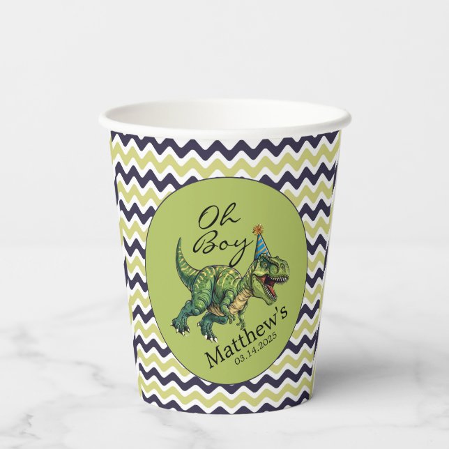 Oh Junge! Niedliche Dinosaur Babydusche Pappbecher (Rückseite)