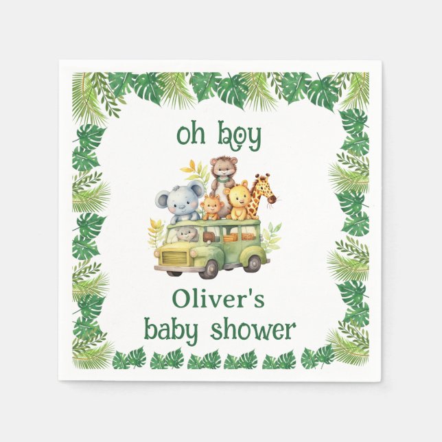 oh Junge niedliche Dschungelsafari Tiere Babydusch Serviette (Vorderseite)