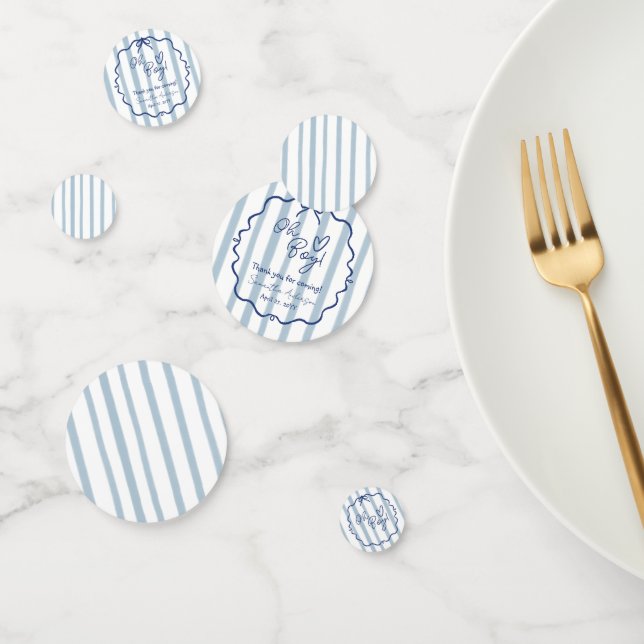 Oh Junge Niedliche moderne Dusty Blue Stripes Baby Konfetti (Gruppe)