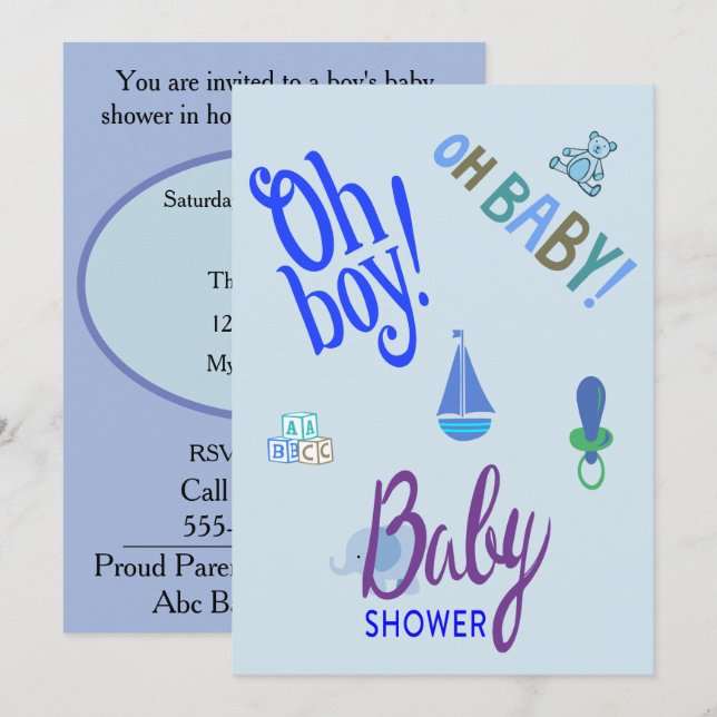Oh Junge! Oh, Baby! Babyparty Einladung (Vorne/Hinten)