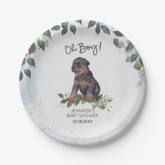 Oh Junge! Rottweiler Puppy Dog Custom Baby Shower Pappteller (Vorderseite)