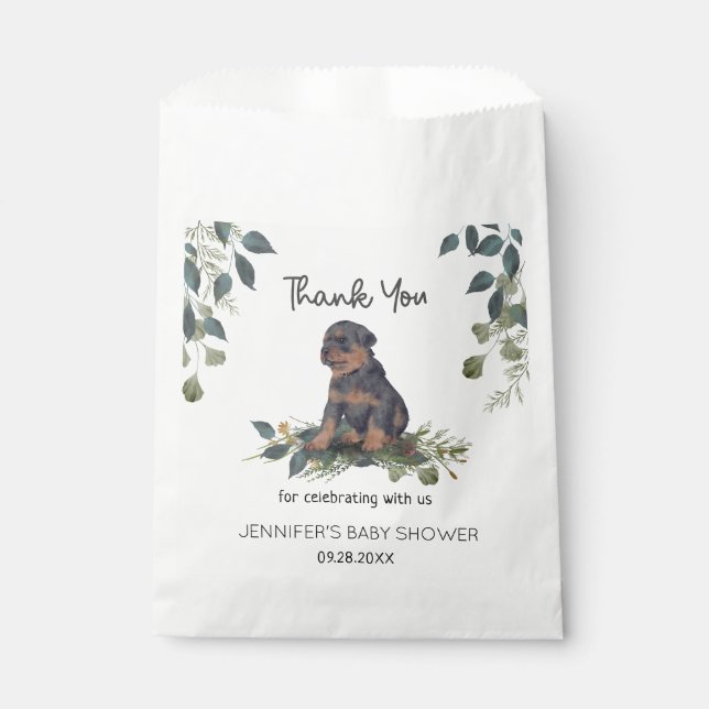 Oh Junge! Rottweiler Puppy Watercolor Babydusche Geschenktütchen (Vorderseite)