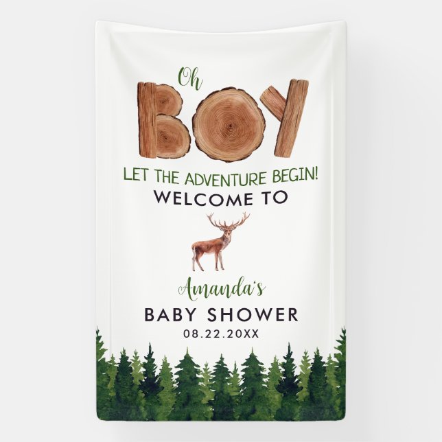 Oh Junge - Rustikale Boy Woodland Babydusche Willk Banner (Vertikal)