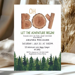 Oh Junge Rustikale Wald-Abenteuer-Baby-Party Einladung