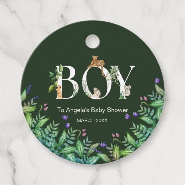 Oh Junge Safari Animal Jungle Green Baby Dusche Geschenkanhänger (Vorderseite)