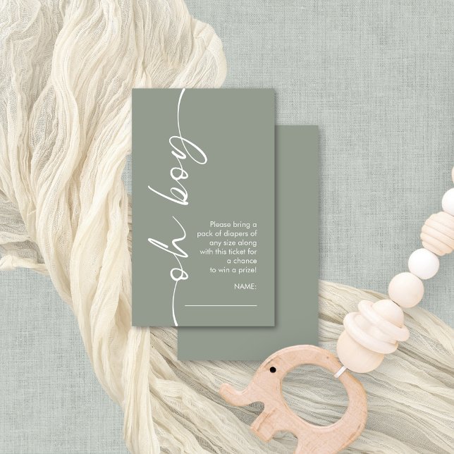 Oh Junge Sage Windeln Raffle Baby Dusche Begleitkarte (Front and back view small enclosure diaper raffle card)