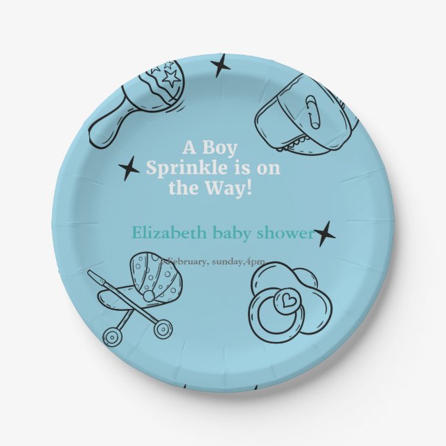 Oh, Junge sprinkle Es ist eine Baby-Dusche. Pappteller (Vorderseite)