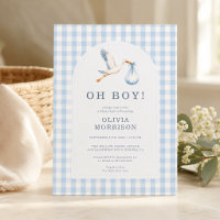 Oh Junge Storch Blau Gingham Baby Shower