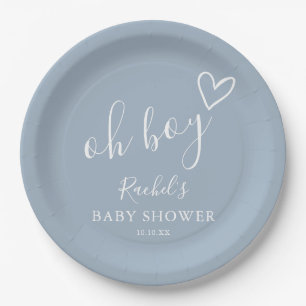 Oh Junge Süßes Herz Staubblau Babyparty Pappteller