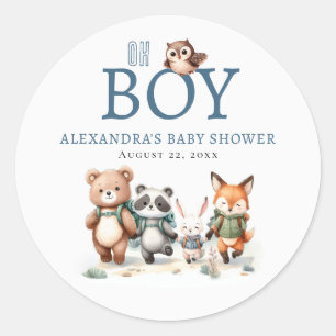 Oh Junge Süßes Waldtier Wandernder Junge Baby Show Runder Aufkleber