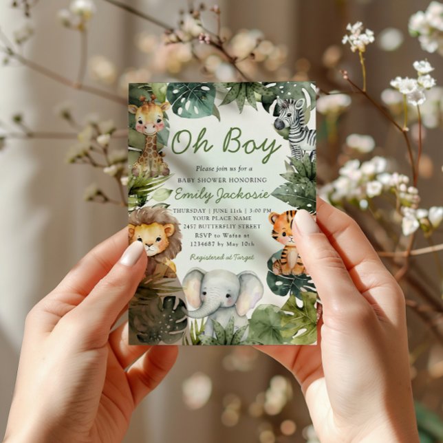 Oh Junge Tropische Dschungelsafari Tiere Babydusch Einladung (Von Creator hochgeladen)