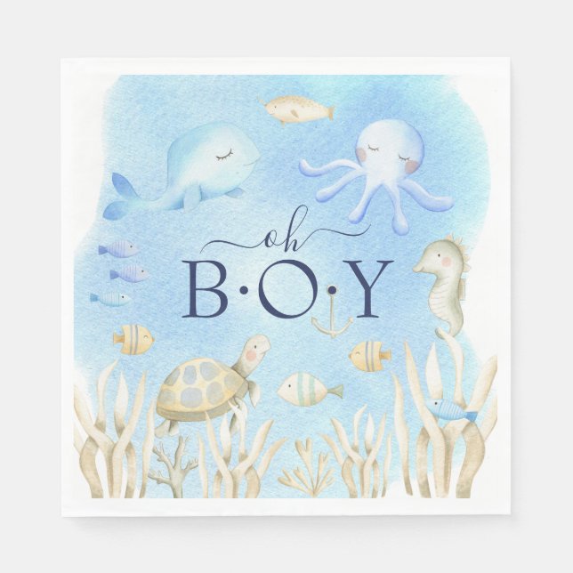 Oh Junge unter dem Sea Baby Shower Paper Napkins Serviette (Vorderseite)
