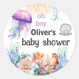 Oh Junge unter der Quallendusche Runder Aufkleber