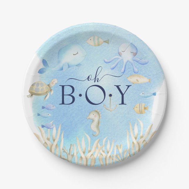 Oh Junge unter der Sea Baby Dusche 7" Platte Pappteller (Vorderseite)