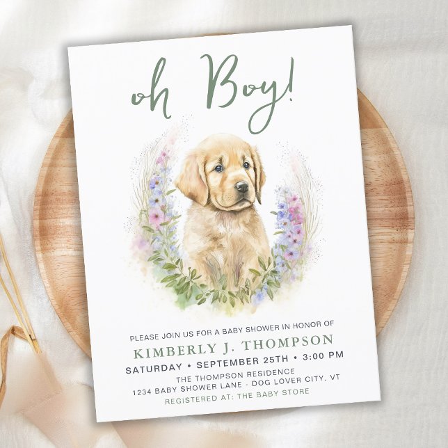 Oh Junge Welpe Hund Moderne Sage Green Baby Dusche Einladungspostkarte (Von Creator hochgeladen)
