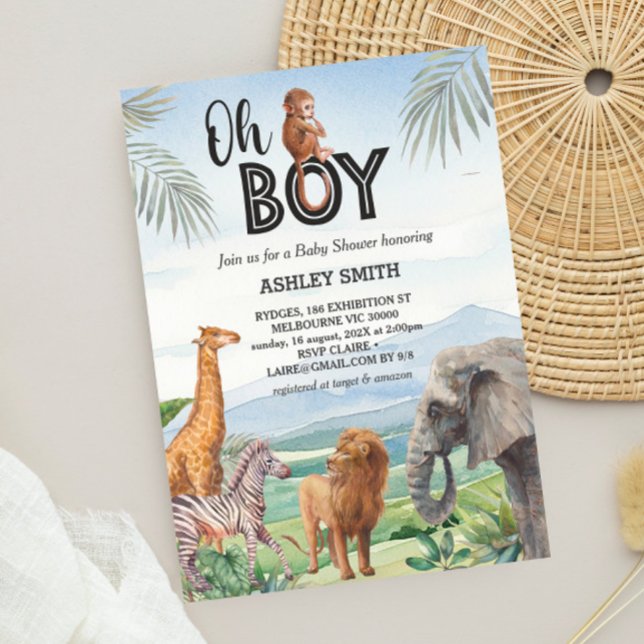 Oh Junge! Wild Safari Animals Baby Shower Einladung (Von Creator hochgeladen)