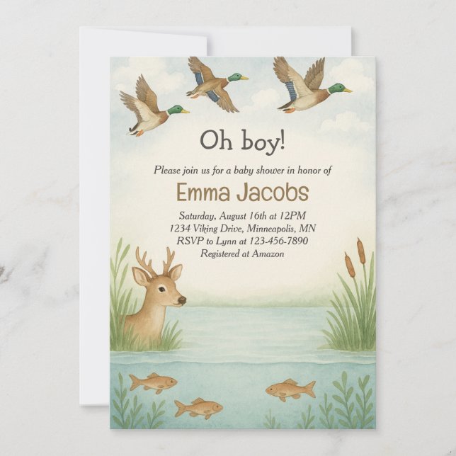Oh Junge! Wildlife Baby Shower Einladung (Vorderseite)