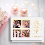 Oh, komm Lass uns Adore Ihm 4 Foto Weihnachten Folien Feiertagskarte<br><div class="desc">Schöne und schlicht elegante "Oh Come Lass Us Adore Him" vier Fotos Familie grüßen mit echter Folientext und Akzenten. Personalisieren Sie einfach Ihre Fotos, eine einzigartige Nachricht oder verwenden Sie die "Wünschen Sie Ihnen ein gesegnetes Weihnachten", die wir zur Verfügung gestellt, fügen Sie Ihren Familiennamen und das Jahr. Design by...</div>
