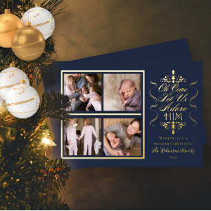 Oh, komm Lass uns Adore Ihm 4 Foto Weihnachten Folien Feiertagskarte