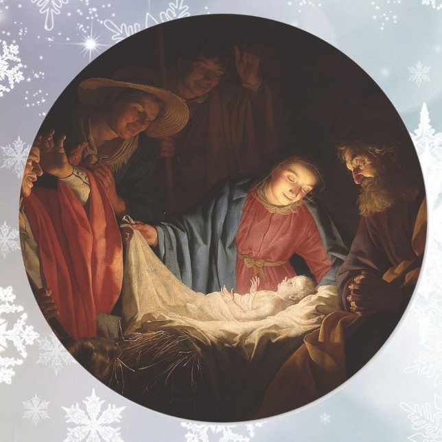 Oh komm Lass uns Adore Ihm Baby Jesus Runder Aufkleber (Von Creator hochgeladen)