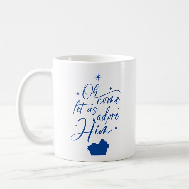Oh, komm Lass uns Adore Ihm Weihnachtskrippen Kaffeetasse (Links)