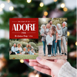 Oh kommen Lass uns Adore Ihm RED Christlich 2 Foto Feiertagskarte