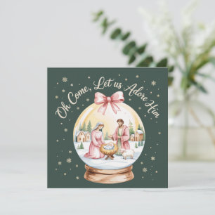 Oh, kommen Sie Lass uns Adore Ihm Jesus Xmas rosa  Feiertagskarte