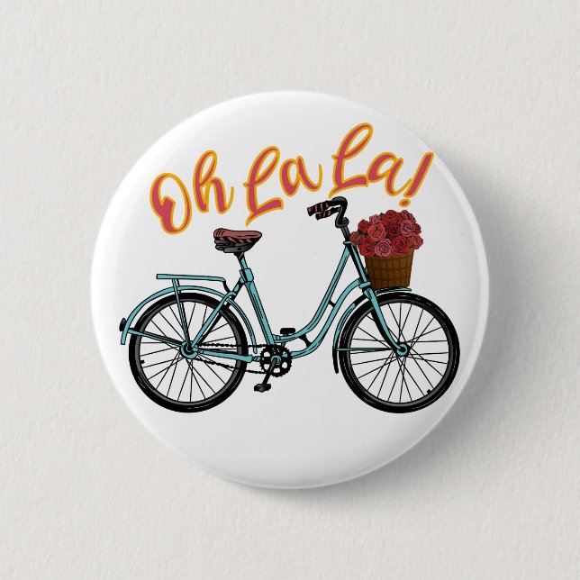 Oh La French Bicycle Funny French Redewendungen Button (Vorderseite)